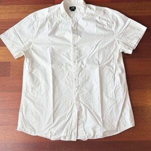 H & M Classic White Collarless Button Down Shirt